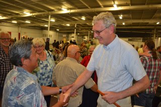 David Wlaschin greets friends following his retirement dinner. Approximately 300 persons attended the event Wednesday night int he Cinnamon Recreation Complex.